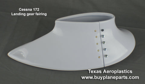 Cessna 172 Landing Gear to Fuselage Fairings (1971-86)(includes 172R and 172S models) 28-05-80A. Replaces OEM parts: 1741005-239, 1741005-240. Manufactured by Texas Aeroplastics.